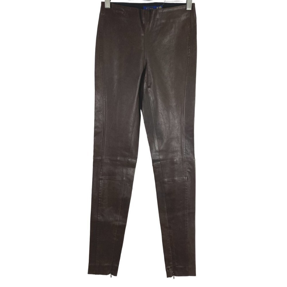 Polo Ralph Lauren Leggings‎ Pants XS Lamb Leather Stretch Brown Leg Zip PT-1751